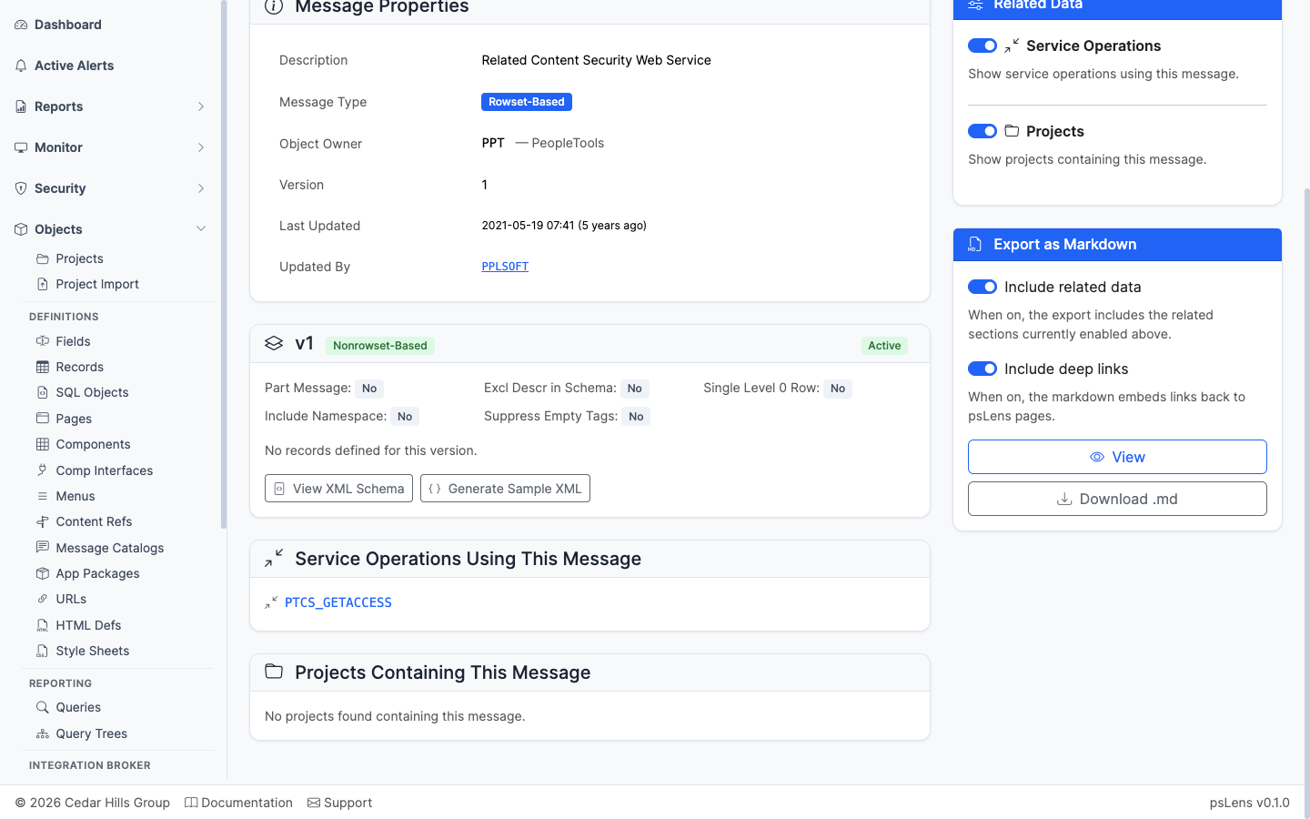 Service Operations Using This Message panel