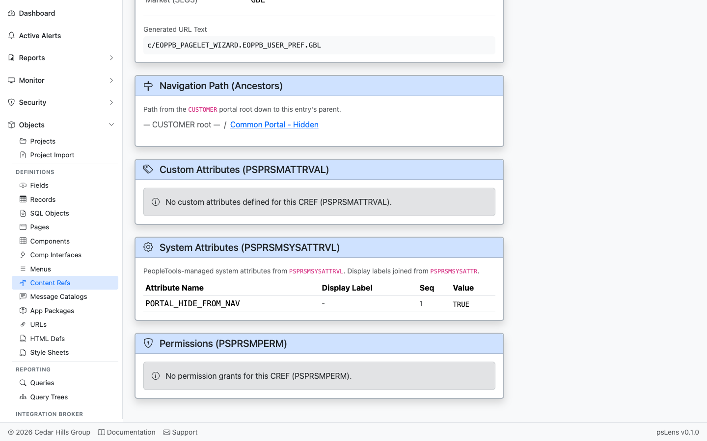 System Attributes panel